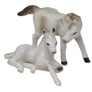 VTG Mare Foal Figurines Japan White & Brown Set of 2 Genuine Bone China #S-3